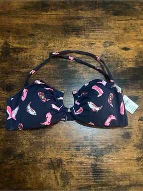 PINK Victoria's Secret Navy Bandeau Bikini Top with Pink Floral Print SMALL
